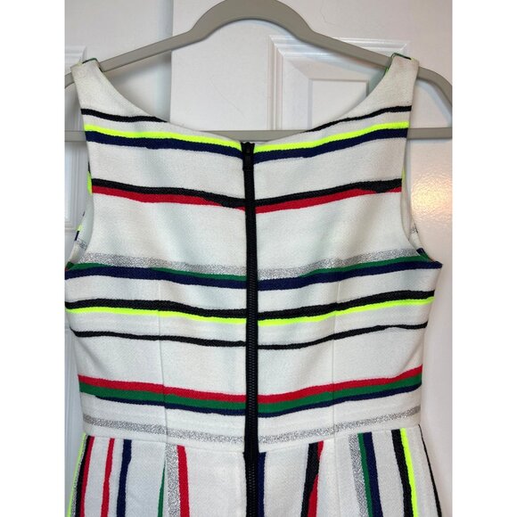 MILLY St. Tropez Allison Dress Sleeveless V-Neck Florescent Stripes Pockets 4 - Picture 4 of 9
